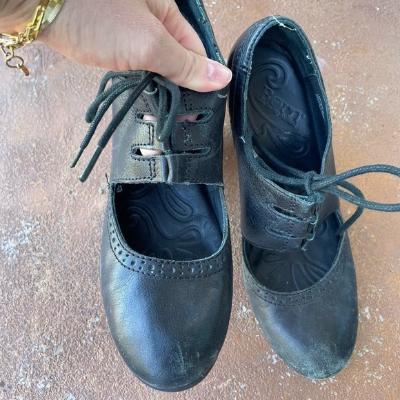 Born retro leather black heeled lace up clogs sz 8 - Picture 6 of 8